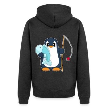 Pinguin Angler Fisch Angeln - Unisex Premium Bio Zip Hoodie - Anthrazit meliert - Hinten - Nico (187cm)