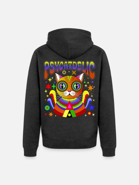 PSYCATDELIC - Unisex Premium Organic Zip Hoodie - heather anthracite
