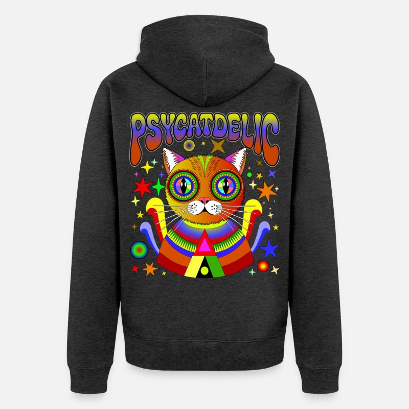 PSYCATDELIC - Unisex Premium Organic Zip Hoodie - heather anthracite