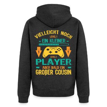 Only child complete I'll soon be a Big Cousin - Unisex Premium Organic Zip Hoodie - heather anthracite - Back - Nico (187cm)