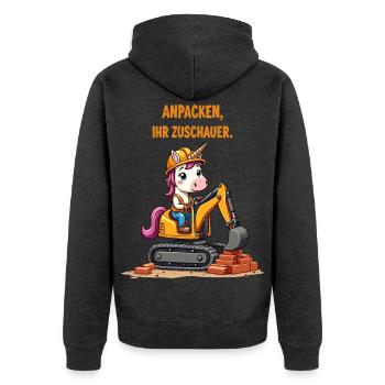 Maître excavatrice licorne - Veste à capuche bio Premium Unisexe - anthracite chiné - Dos - Nico (187cm)