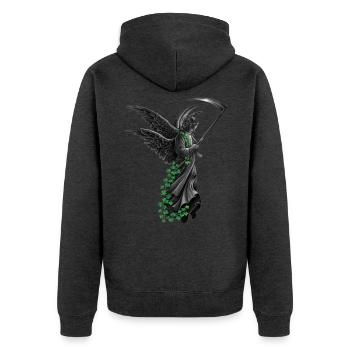 Grüner Efeu umrankter Schutzengel - Unisex Premium Bio Zip Hoodie - Anthrazit meliert - Hinten - Nico (187cm)