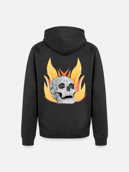 FlammenMuster menschenschädel Emblem - Unisex Premium Bio Zip Hoodie - Anthrazit meliert