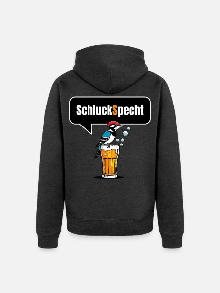 Lustiges Trinkspruch Shirt- SchluckSpecht - Unisex Premium Bio Zip Hoodie - Anthrazit meliert