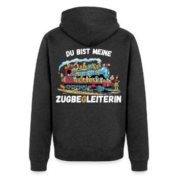 Cooles Party Shirt- ZUGBEGLEITERIN - Unisex Premium Bio Zip Hoodie - Anthrazit meliert - Hinten - Nico (187cm)