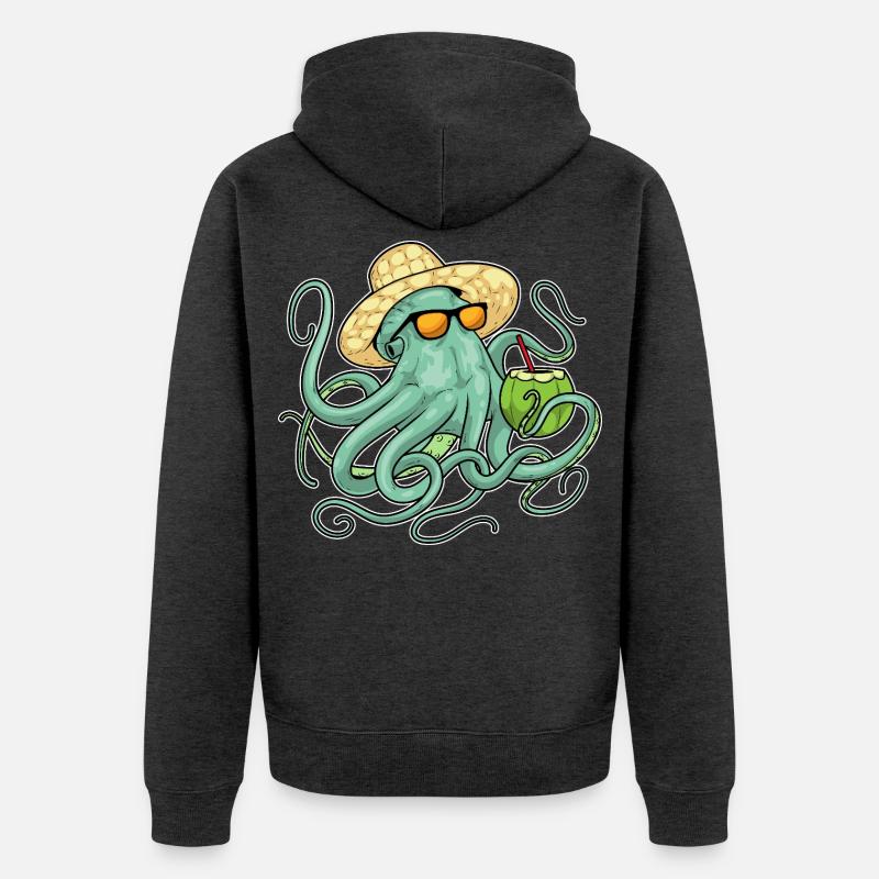 Octopus Beach Coconut Été - Veste à capuche bio Premium Unisexe - anthracite chiné