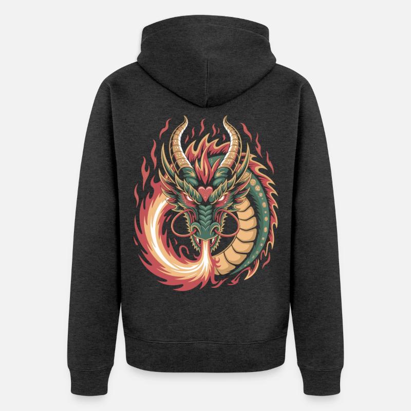 Dragon ardent aux lignes élégantes - Veste à capuche bio Premium Unisexe - anthracite chiné