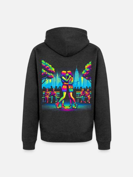 Neonliebe in der Stadtparkszene - Unisex Premium Bio Zip Hoodie - Anthrazit meliert