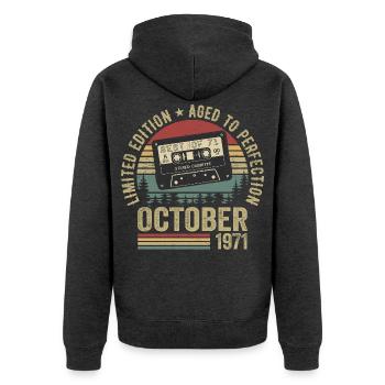 Oldtimer Oktober 1971 Geburtstag Geschenk Oktober - Unisex Premium Bio Zip Hoodie - Anthrazit meliert - Hinten - Nico (187cm)