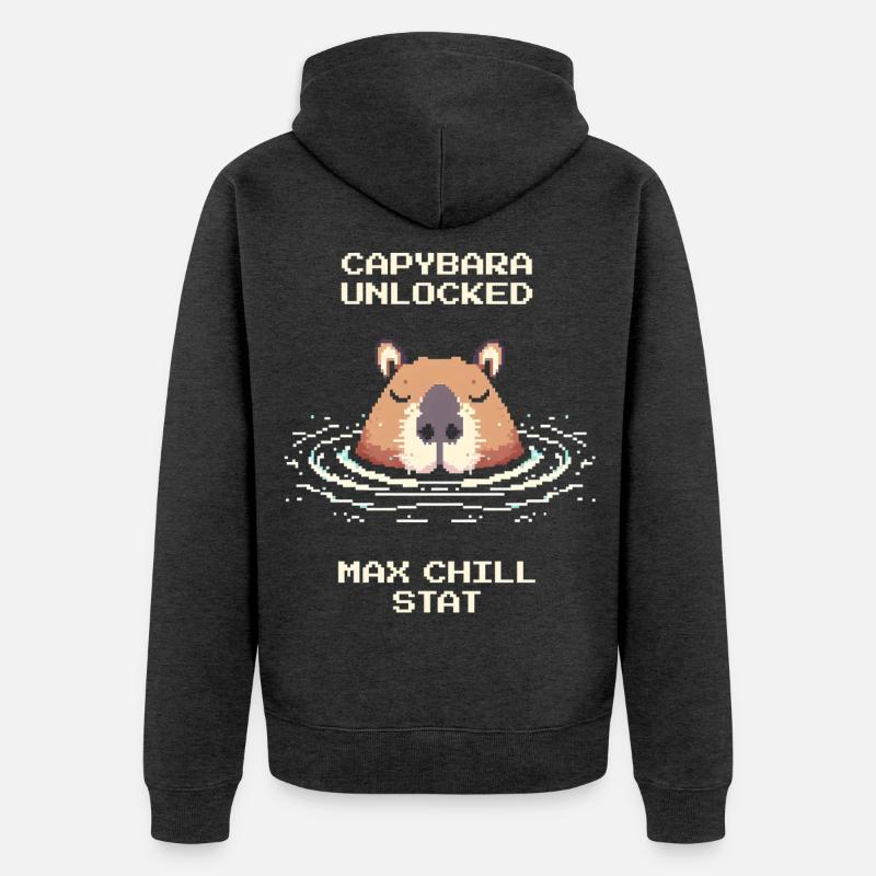 Capybara débloqué – Max Chill | Mème - Veste à capuche bio Premium Unisexe - anthracite chiné