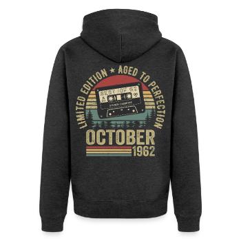 Oldtimer Oktober 1962 Geburtstag Geschenk Oktober - Unisex Premium Bio Zip Hoodie - Anthrazit meliert - Hinten - Nico (187cm)