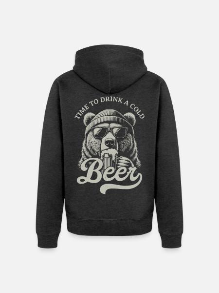 Bierzeit Bär mit Sonnenbrille - Unisex Premium Bio Zip Hoodie - Anthrazit meliert