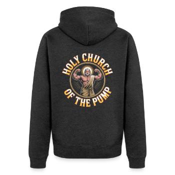 Hallowed be thy Gains - Funny Jesus Gym Meme - Unisex Premium Organic Zip Hoodie - heather anthracite - Back - Nico (187cm)