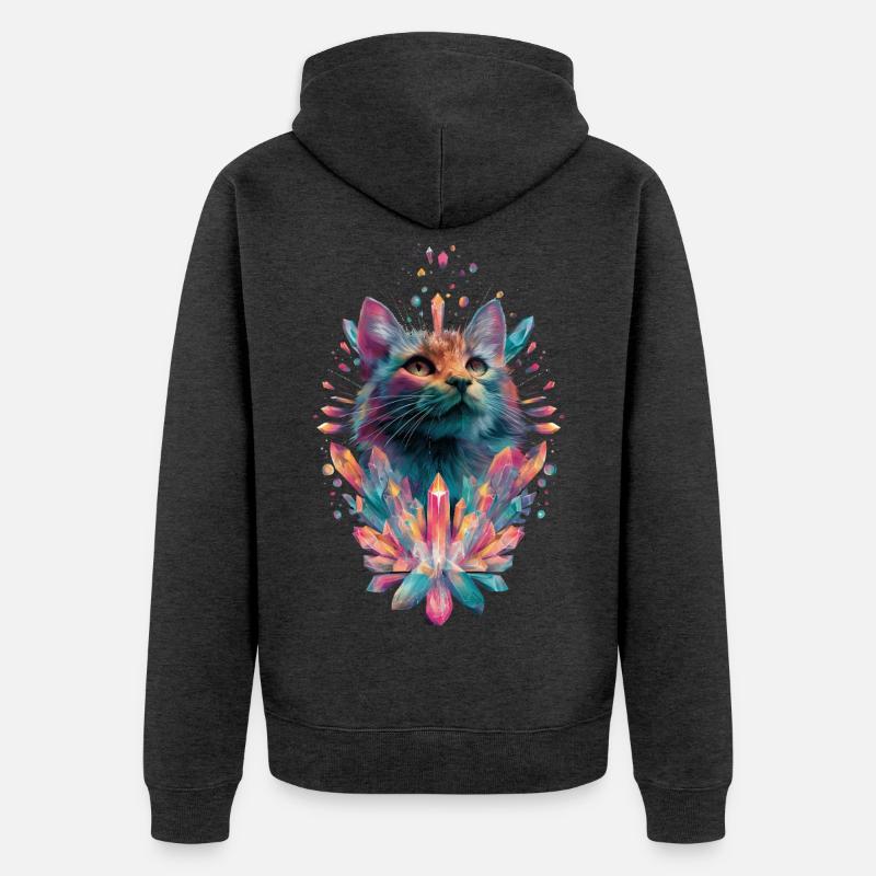 Chat en cristal arc-en-ciel, mignon - Veste à capuche bio Premium Unisexe - anthracite chiné