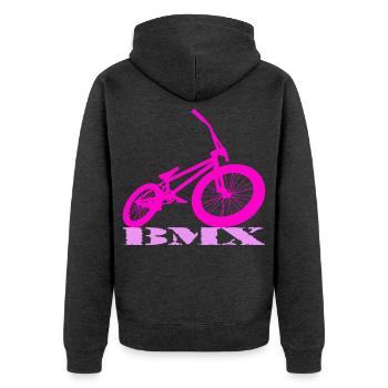 BMX - Unisex Premium Bio Zip Hoodie - Anthrazit meliert - Hinten - Nico (187cm)
