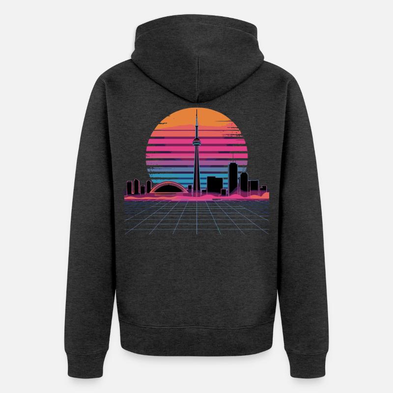 Coucher de soleil rétro Néon Skyline - Veste à capuche bio Premium Unisexe - anthracite chiné