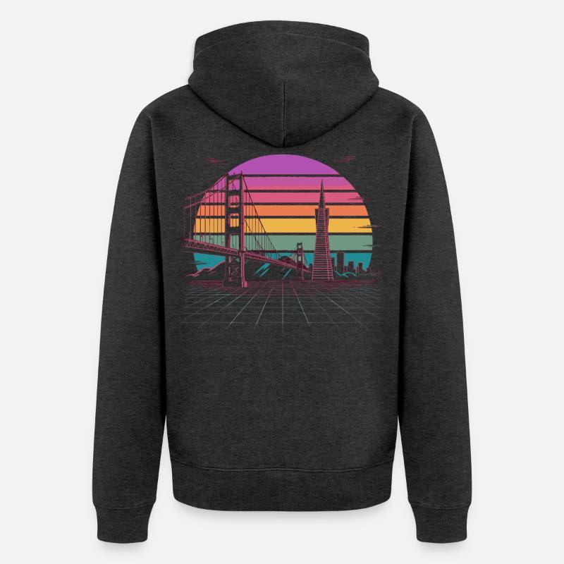 Rainbow Bridge Neon Skyline San Francisco - Veste à capuche bio Premium Unisexe - anthracite chiné