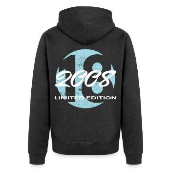 18. Geburtstag 2008 Jungen und Mädchen Geschenk - Unisex Premium Bio Zip Hoodie - Anthrazit meliert - Hinten - Nico (187cm)