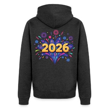 Fête du réveillon du réveillon des feux d’artifice 2026 - Veste à capuche bio Premium Unisexe - anthracite chiné - Dos - Nico (187cm)