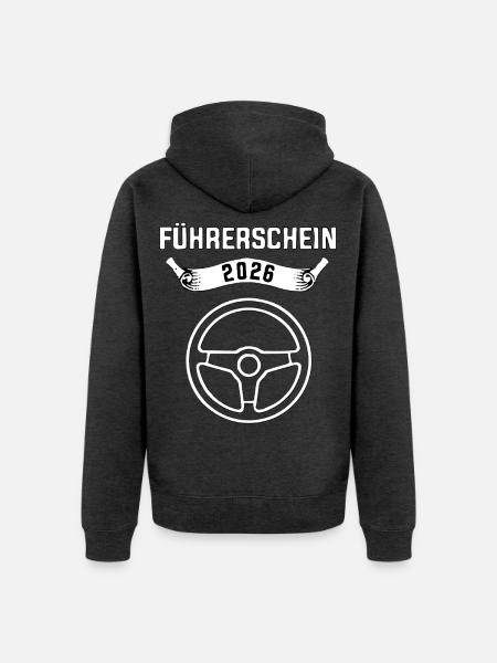 Führerschein 2026 Bestanden Lenkrad - Unisex Premium Bio Zip Hoodie - Anthrazit meliert
