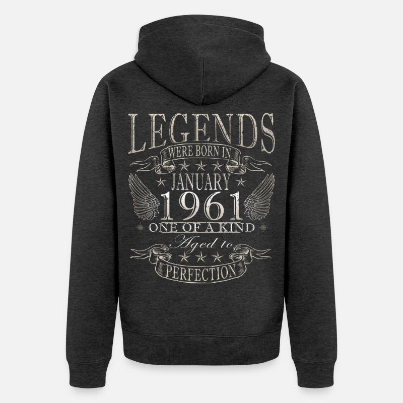 65e anniversaire Millésime janvier 1961 - Veste à capuche bio Premium Unisexe - anthracite chiné