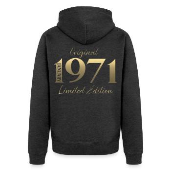 55e anniversaire Original janvier Né en 1971 - Veste à capuche bio Premium Unisexe - anthracite chiné - Dos - Nico (187cm)