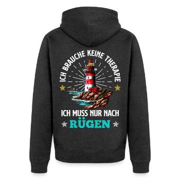 Ostsee BRAUCH KEINE THERAPIE BRAUCH NUR RÜGEN - Unisex Premium Bio Zip Hoodie - Anthrazit meliert - Hinten - Nico (187cm)