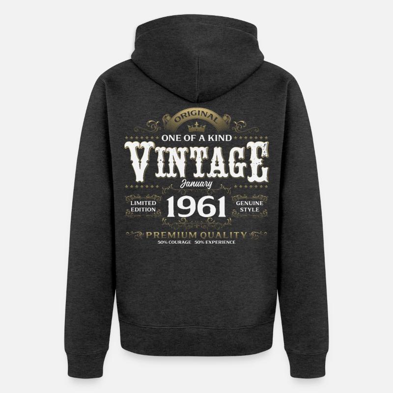 65e anniversaire Millésime janvier 1961 - Veste à capuche bio Premium Unisexe - anthracite chiné