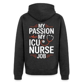 Infirmière en réanimation Ma passion Ma Infirmière en soins intensifs - Veste à capuche bio Premium Unisexe - anthracite chiné - Dos - Nico (187cm)