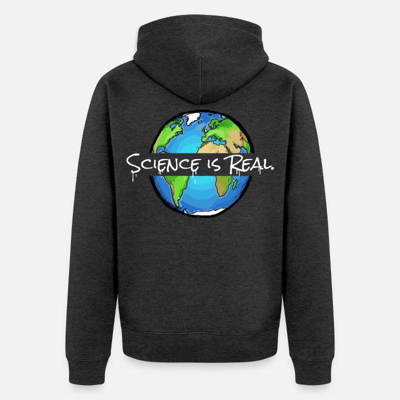La science est réelle | Globe - Veste à capuche bio Premium Unisexe - anthracite chiné