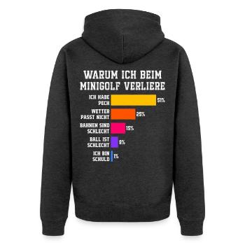 warum ich beim minigolf verliere minigolfer - Unisex Premium Bio Zip Hoodie - Anthrazit meliert - Hinten - Nico (187cm)