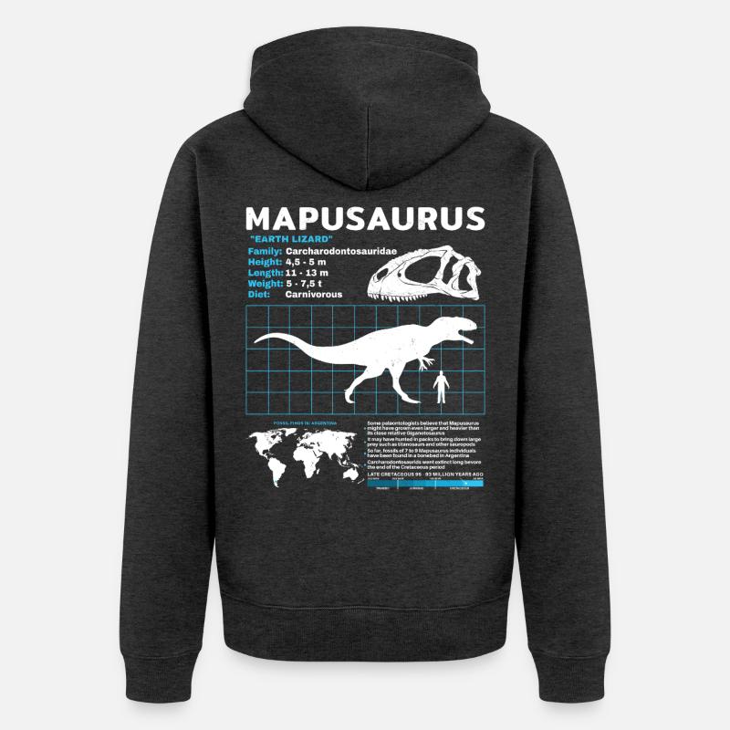 Mapusaurus Fact Sheet - Unisex Premium Bio Zip Hoodie - Anthrazit meliert
