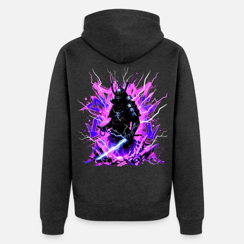 Cyber Samurai – Synthwave Katana Geist - Veste à capuche bio Premium Unisexe - anthracite chiné