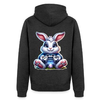 Osterhase Gaming Gamer - Unisex Premium Bio Zip Hoodie - Anthrazit meliert - Hinten - Nico (187cm)