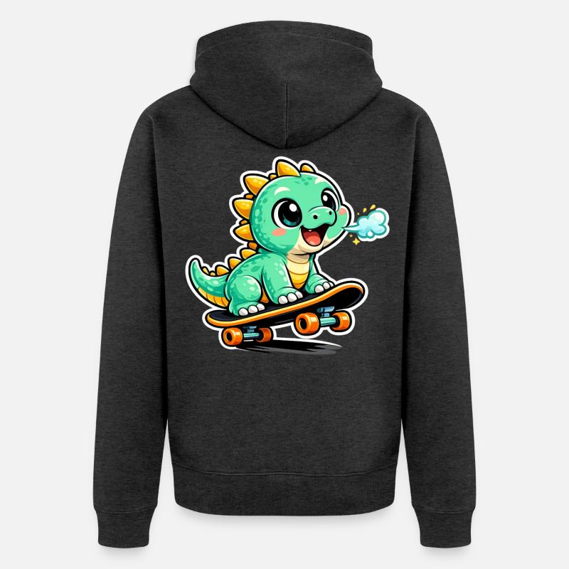 Héros du skateboard Dino vert - Veste à capuche bio Premium Unisexe - anthracite chiné