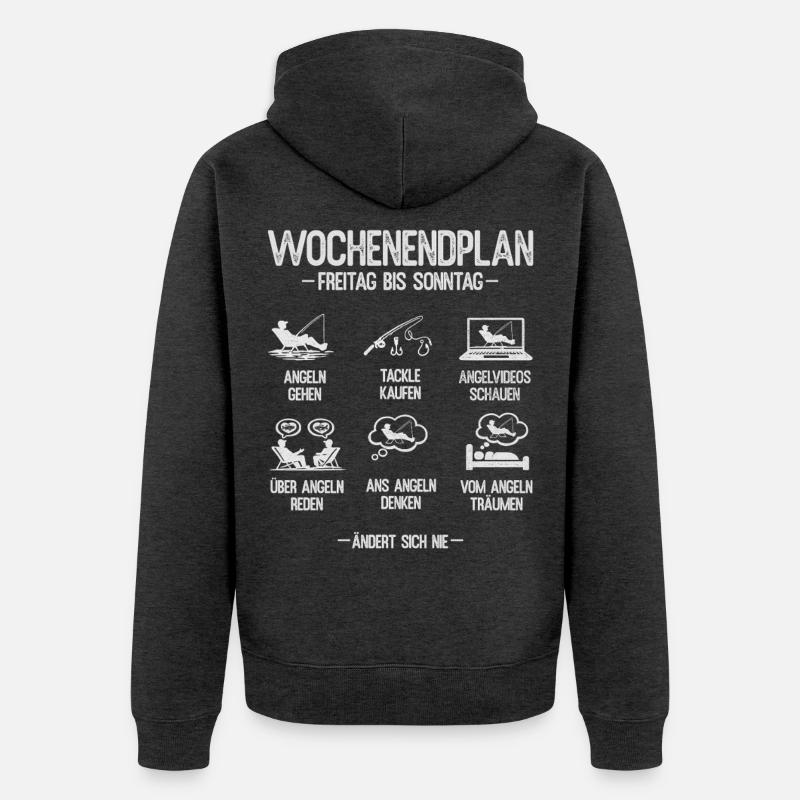 Angeln Geschenk Mann Angler Wochenendplan - Unisex Premium Bio Zip Hoodie - Anthrazit meliert