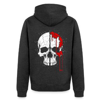 Totenkopf mit coolem Effekt - Unisex Premium Bio Zip Hoodie - Anthrazit meliert - Hinten - Nico (187cm)