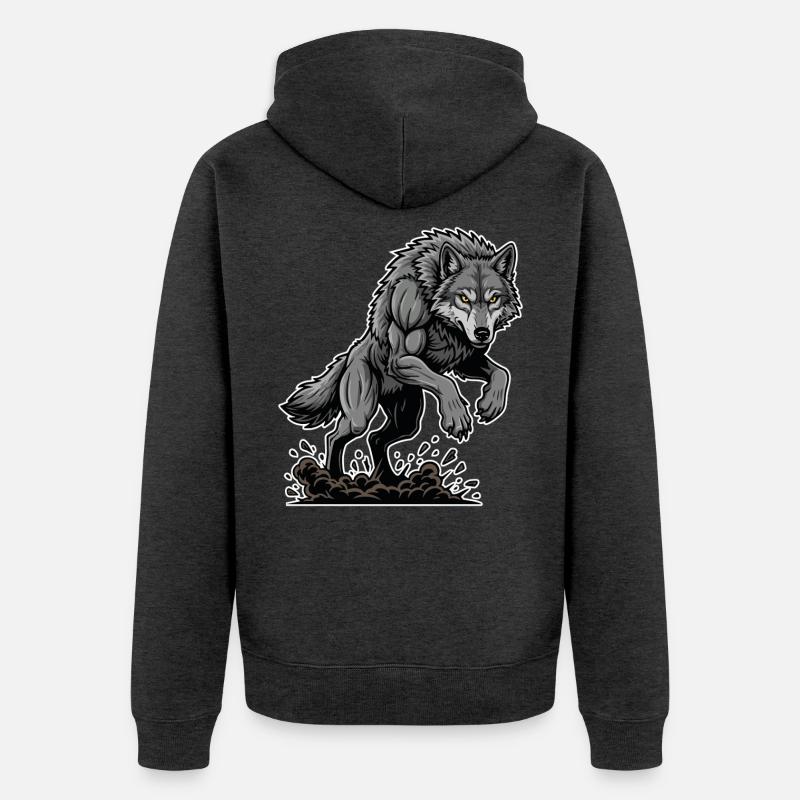 Werwolf Mighty Racing Maskottchen Wolf - Unisex Premium Bio Zip Hoodie - Anthrazit meliert