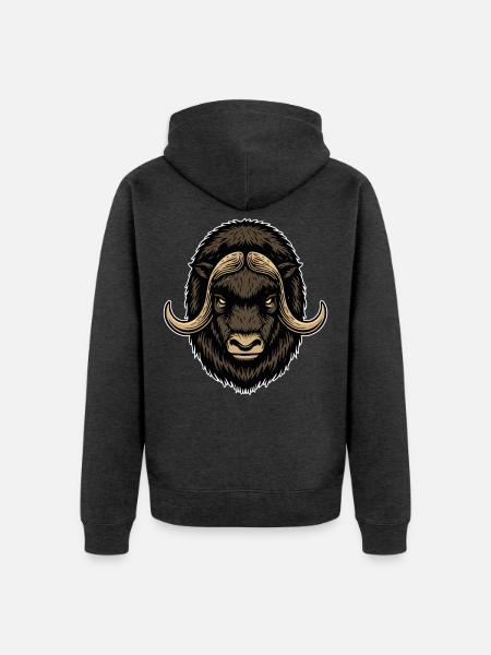 Arktische Moschusochse Wildmaskottchen-Logo - Unisex Premium Bio Zip Hoodie - Anthrazit meliert