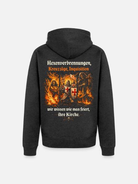 Hexenverbrennungen, Kreuzzüge, Inquisition - Unisex Premium Bio Zip Hoodie - Anthrazit meliert