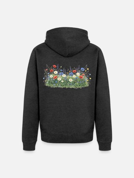Bunte Wildblumenwiese mit Margeriten - Unisex Premium Bio Zip Hoodie - Anthrazit meliert