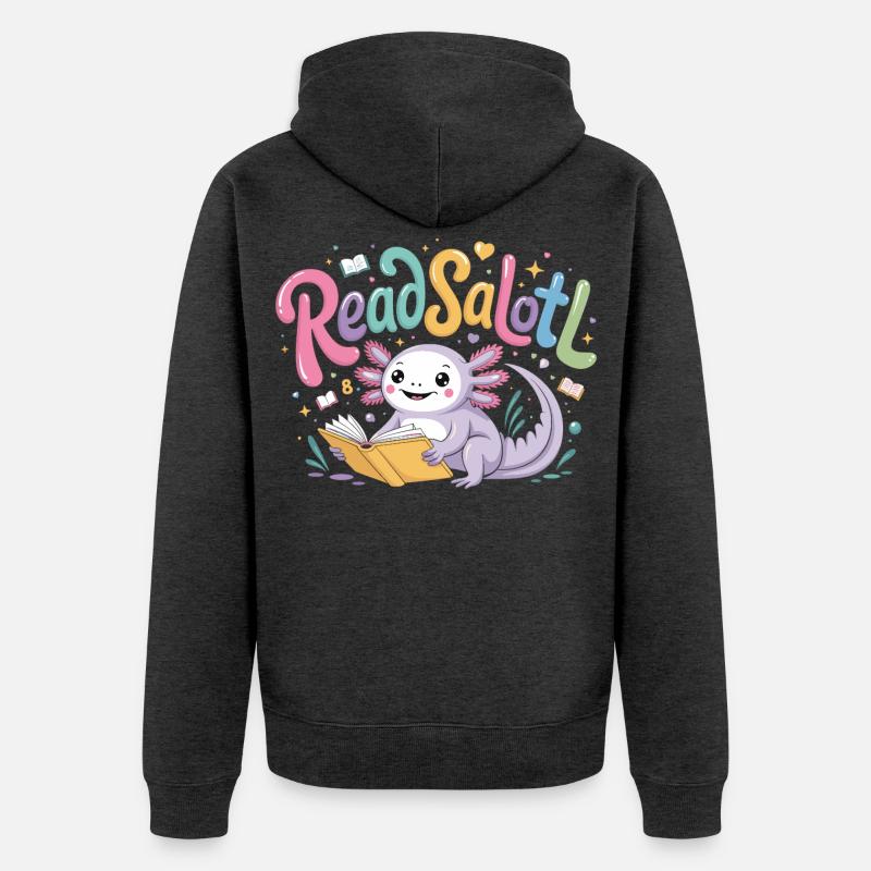 Axolotl Reader T-Shirt ReadSalotl Book - Veste à capuche bio Premium Unisexe - anthracite chiné