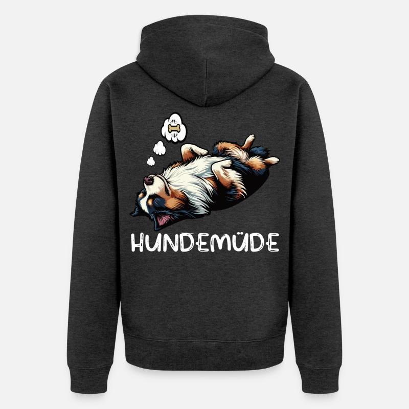 Hundemüde Australian Shepherd Aussie Aussiehalter - Unisex Premium Bio Zip Hoodie - Anthrazit meliert