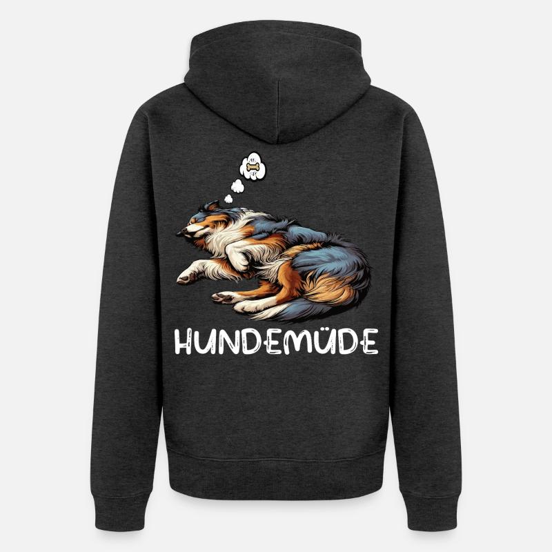 Hundemüde Australian Shepherd Aussie Aussiehalter - Unisex Premium Bio Zip Hoodie - Anthrazit meliert
