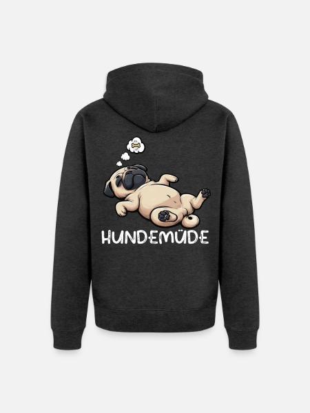 Hundemüde Mops Möpse Mopsbesitzer Mopsliebhaber - Unisex Premium Bio Zip Hoodie - Anthrazit meliert