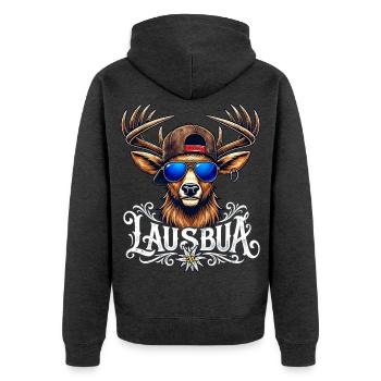 Kinder Trachtenshirt Herren Lausbua T-Shirt Tracht - Unisex Premium Bio Zip Hoodie - Anthrazit meliert - Hinten - Nico (187cm)