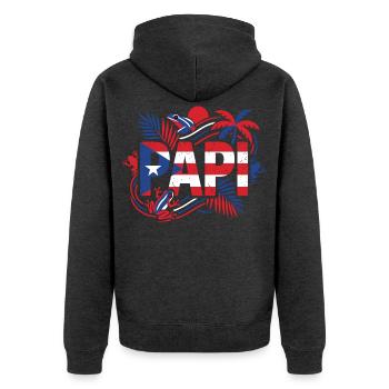 Papi Porto Rico Drapeau Grenouille Tropiques - Veste à capuche bio Premium Unisexe - anthracite chiné - Dos - Nico (187cm)