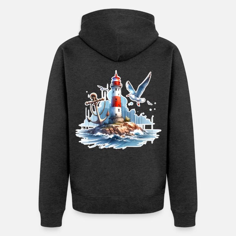 Leuchtturm Anker Möwe - Unisex Premium Bio Zip Hoodie - Anthrazit meliert