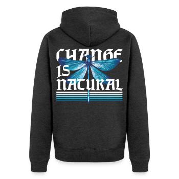 Libelle Libellen Change Is Natural - Unisex Premium Bio Zip Hoodie - Anthrazit meliert - Hinten - Nico (187cm)