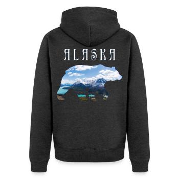 Ours d’Alaska avec lac et montagne Alaska - Veste à capuche bio Premium Unisexe - anthracite chiné - Dos - Nico (187cm)